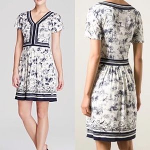 Tory Burch New SILK INTERLOCK V-NECK SHEATH DRESS Blue Ivory Women’s Large